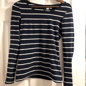 Navy and white striped long sleeved t-shirt
